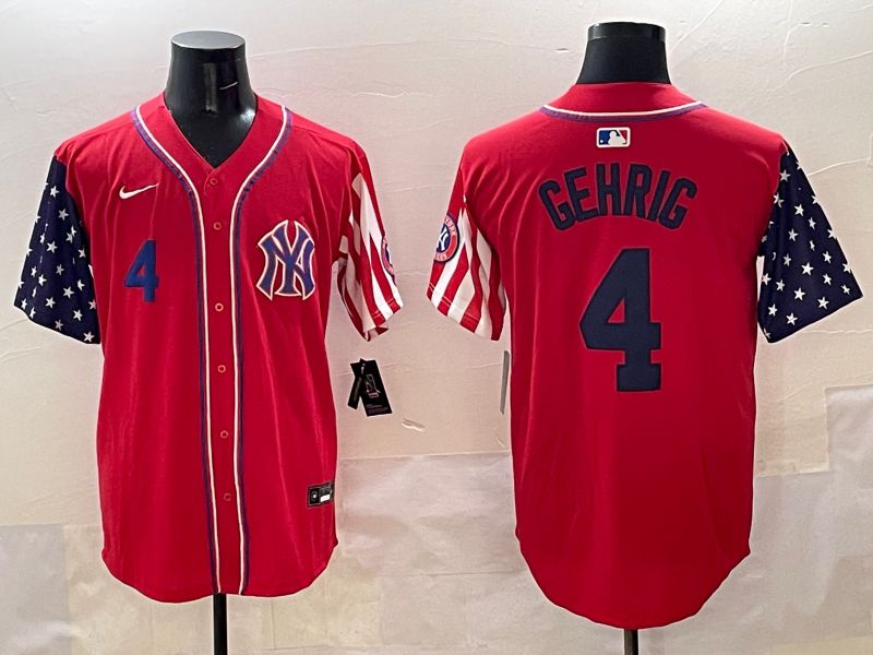 Men New York Yankees 4 Gehrig Red a generation of national flags Jointly Name 2025 Nike MLB Jersey style 4